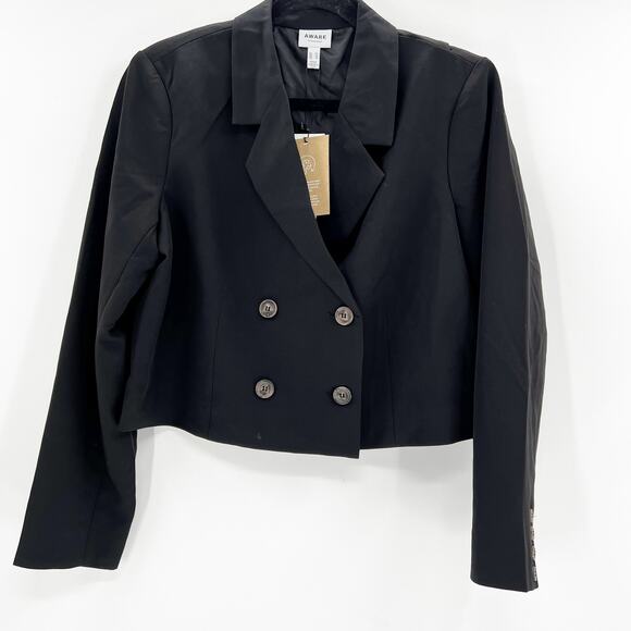NWT Aware by Vero Moda Aria Short Wrap Back Double Breasted Crop Blazer Size 10 - Picture 2 of 5